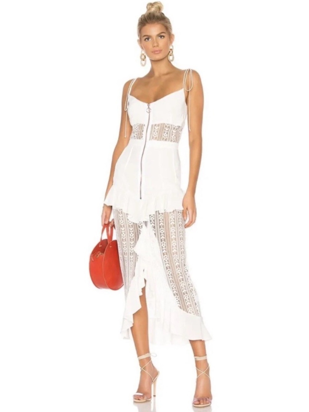 For Love & Lemons Peach Lovebird Lace Midi Dress Small - Picture 9 of 9